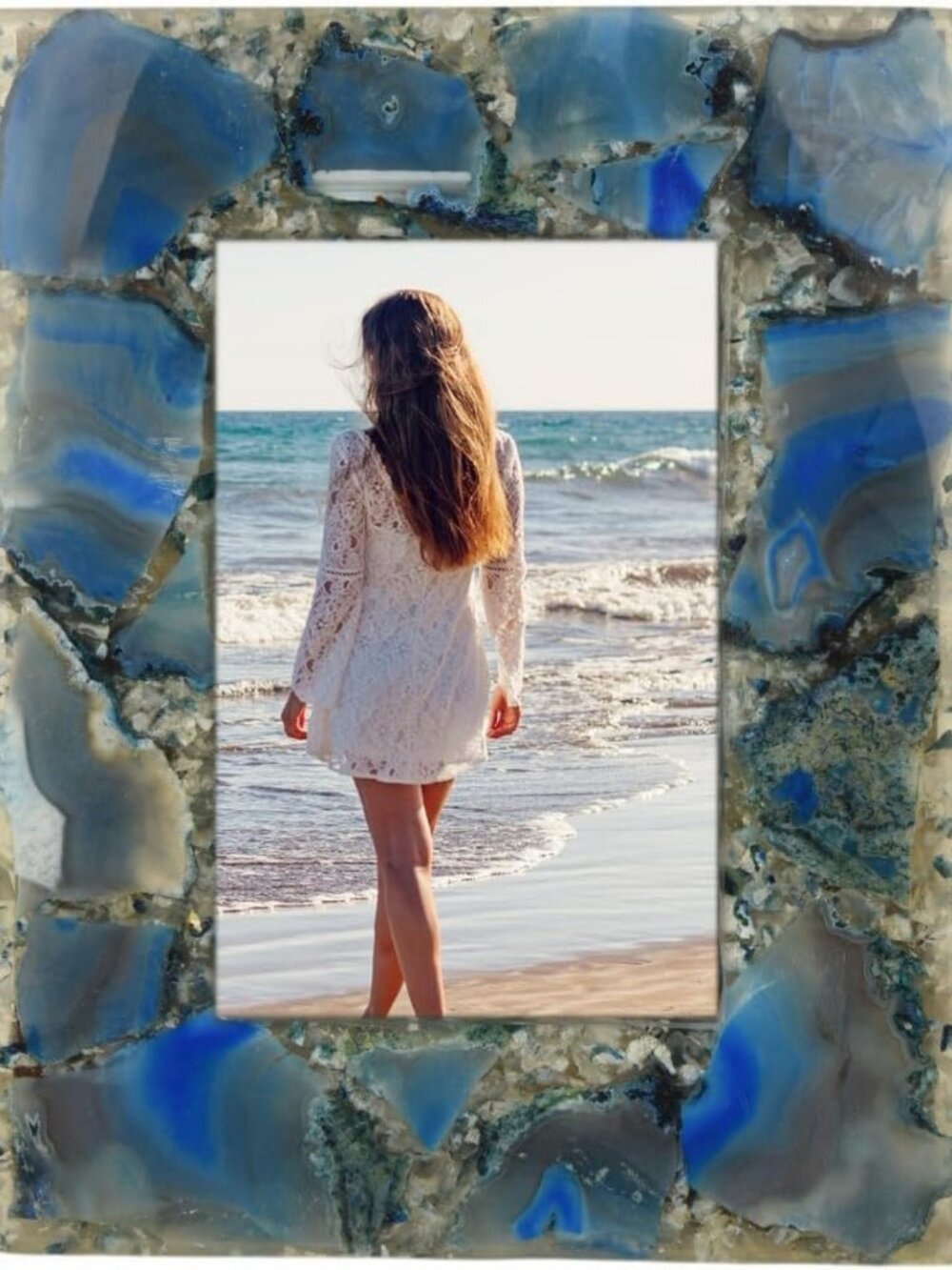 Natural Agate Photo Frame | 5"x7" Blue Decorative Picture Frame | Unique Home